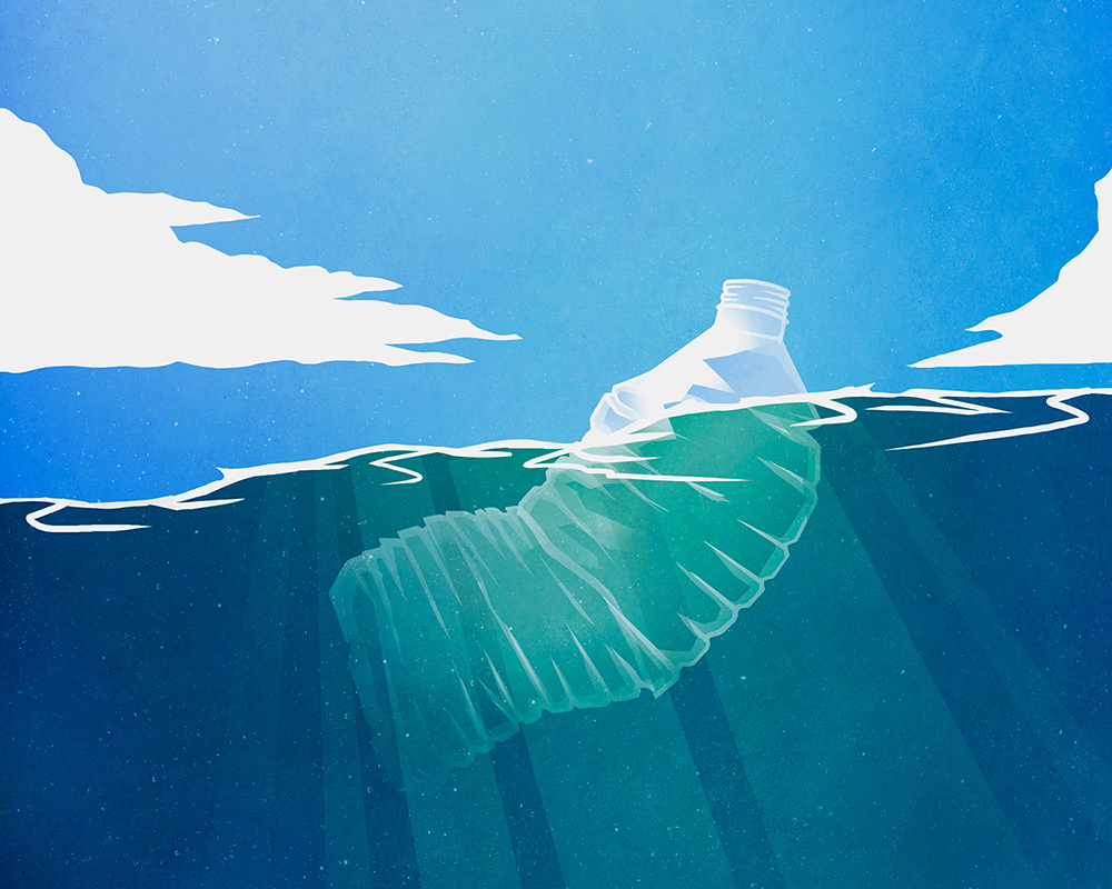 plastic bottle in the ocean