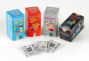 Caption: Individual tea sachets from Les Jardins de Gaïa wrapped in compostable NatureFlex™ NVR from Innovia Films Caption: Individual tea sachets from Les Jardins de Gaïa wrapped in compostable NatureFlex™ NVR from Innovia Films.